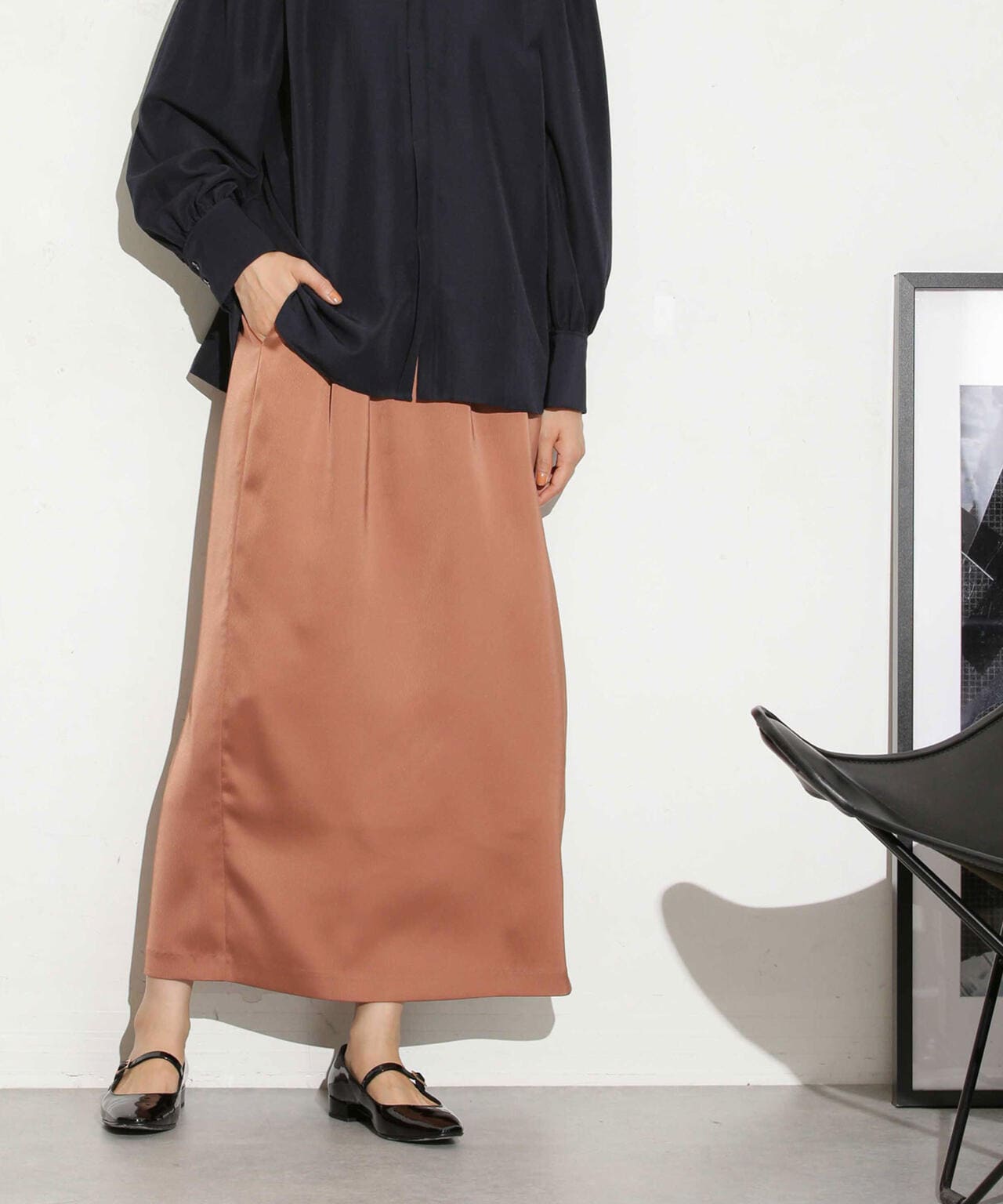 マットサテンIラインスカート 6693230319