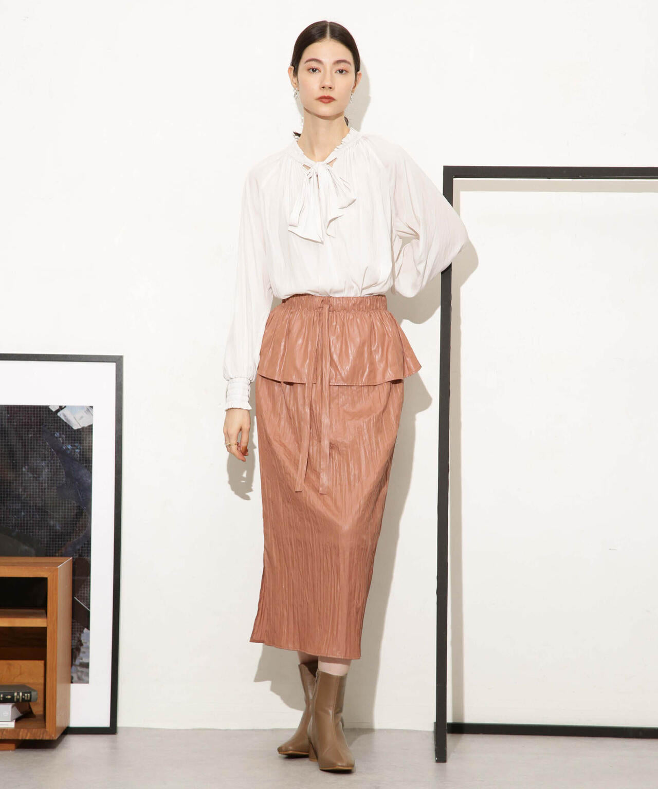 チンツサテンティアードプリーツスカート(セットアップ可) 6693230327