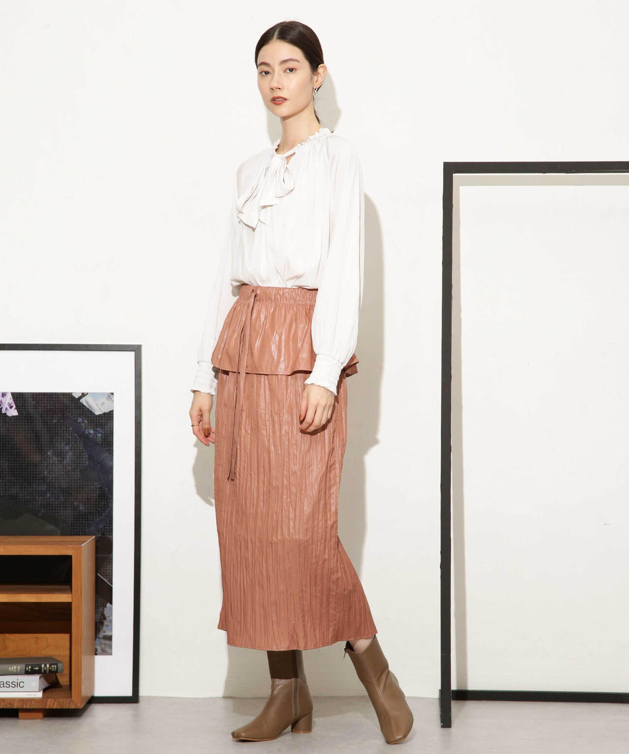 チンツサテンティアードプリーツスカート(セットアップ可) 6693230327