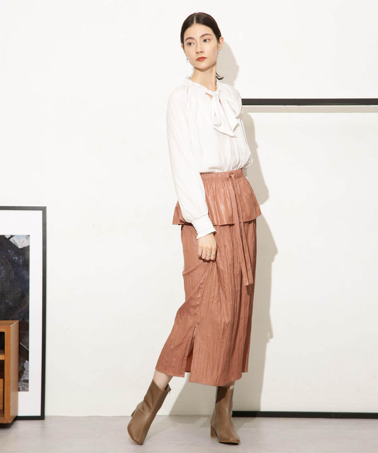 チンツサテンティアードプリーツスカート(セットアップ可) 6693230327