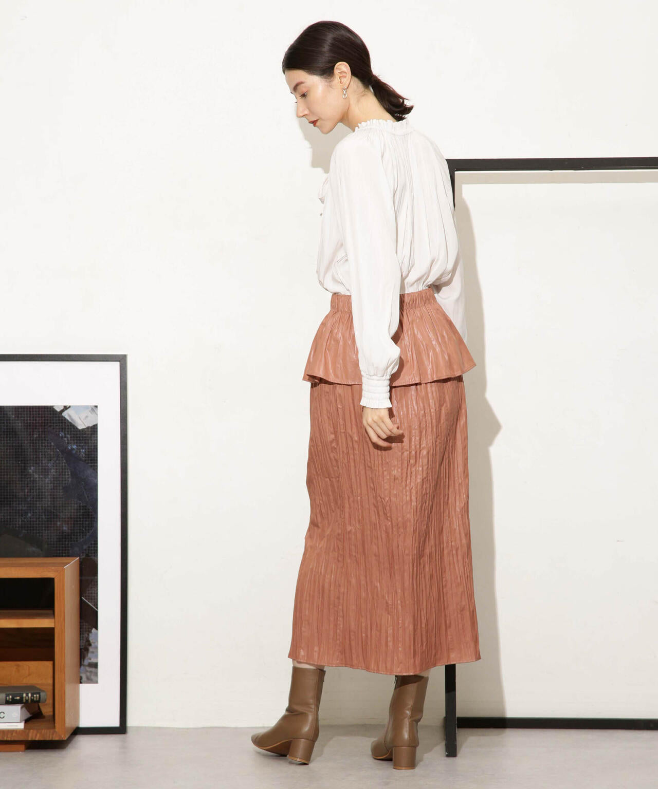 チンツサテンティアードプリーツスカート(セットアップ可) 6693230327