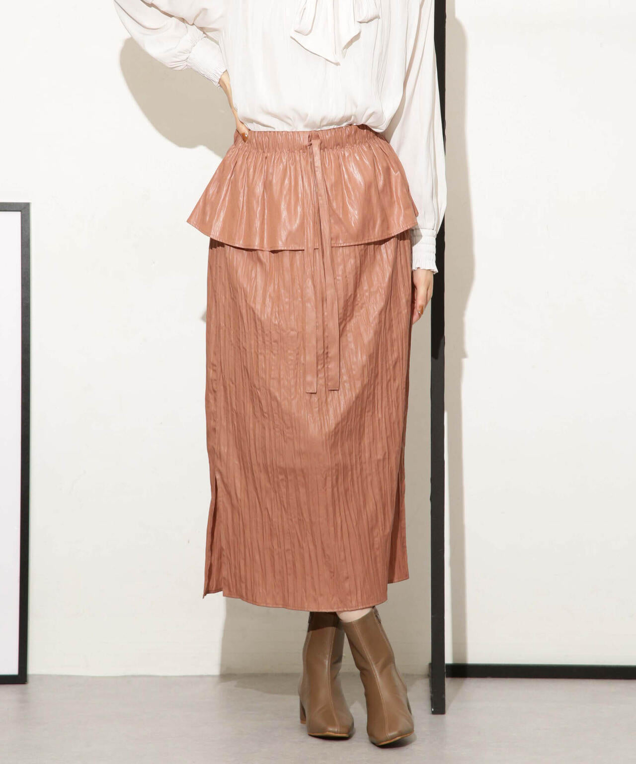 チンツサテンティアードプリーツスカート(セットアップ可) 6693230327