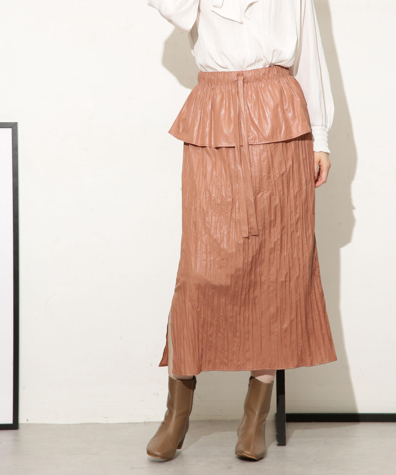 チンツサテンティアードプリーツスカート(セットアップ可) 6693230327