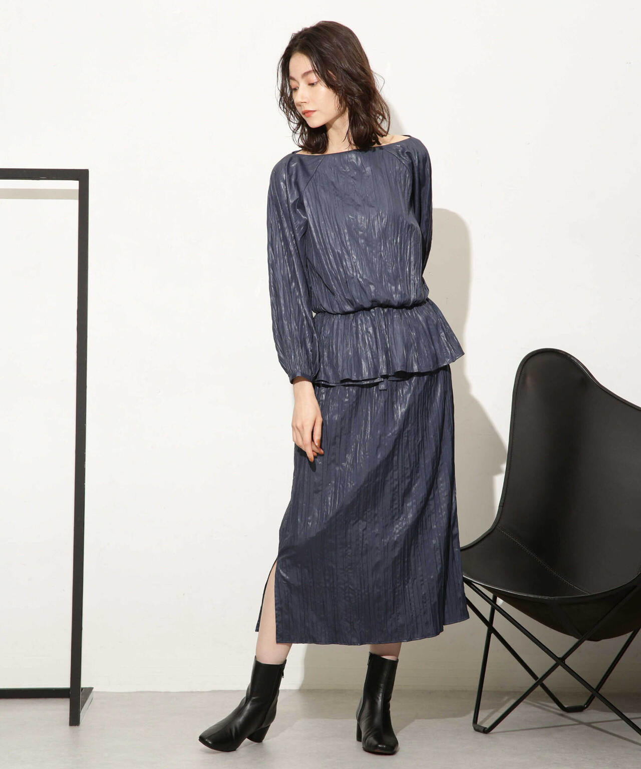 チンツサテンティアードプリーツスカート(セットアップ可) 6693230327