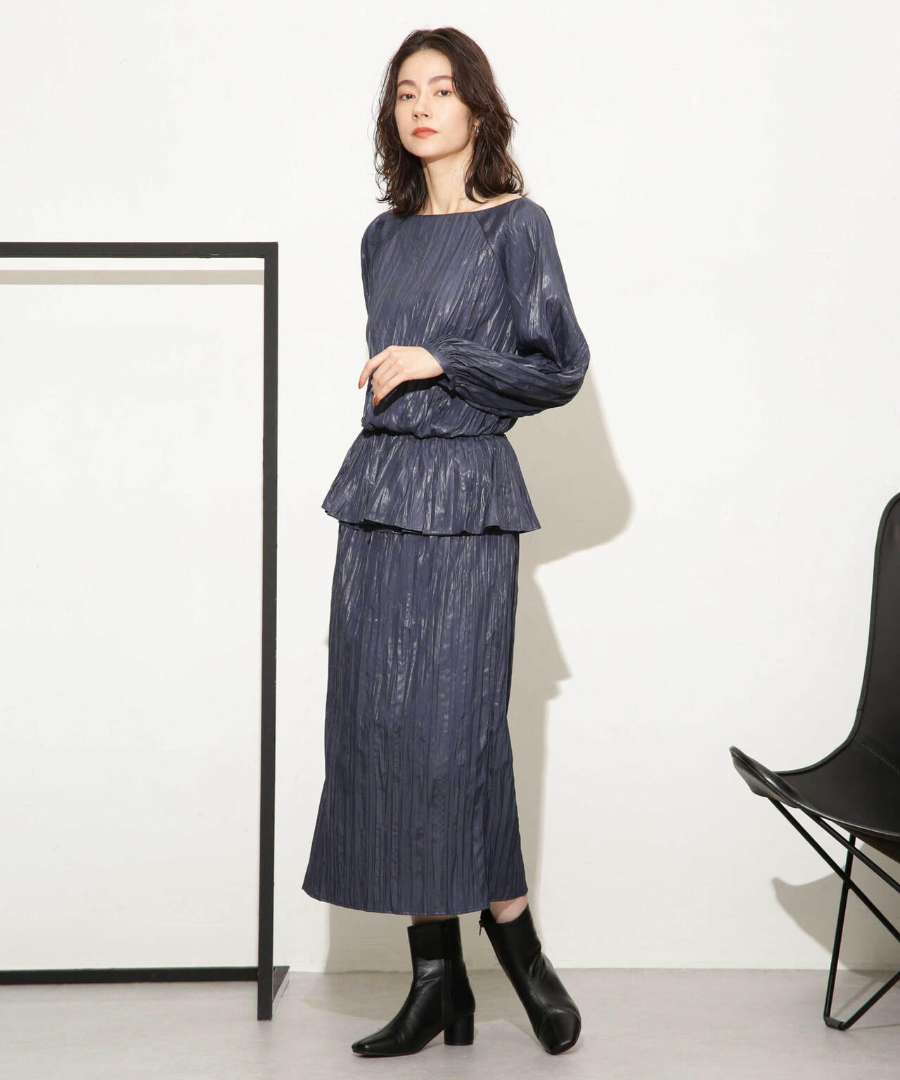 チンツサテンティアードプリーツスカート(セットアップ可) 6693230327