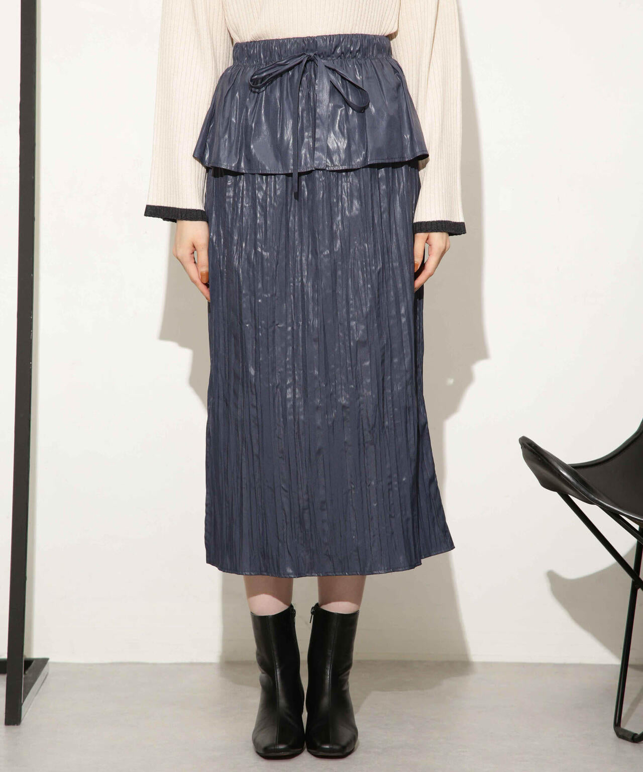 チンツサテンティアードプリーツスカート(セットアップ可) 6693230327