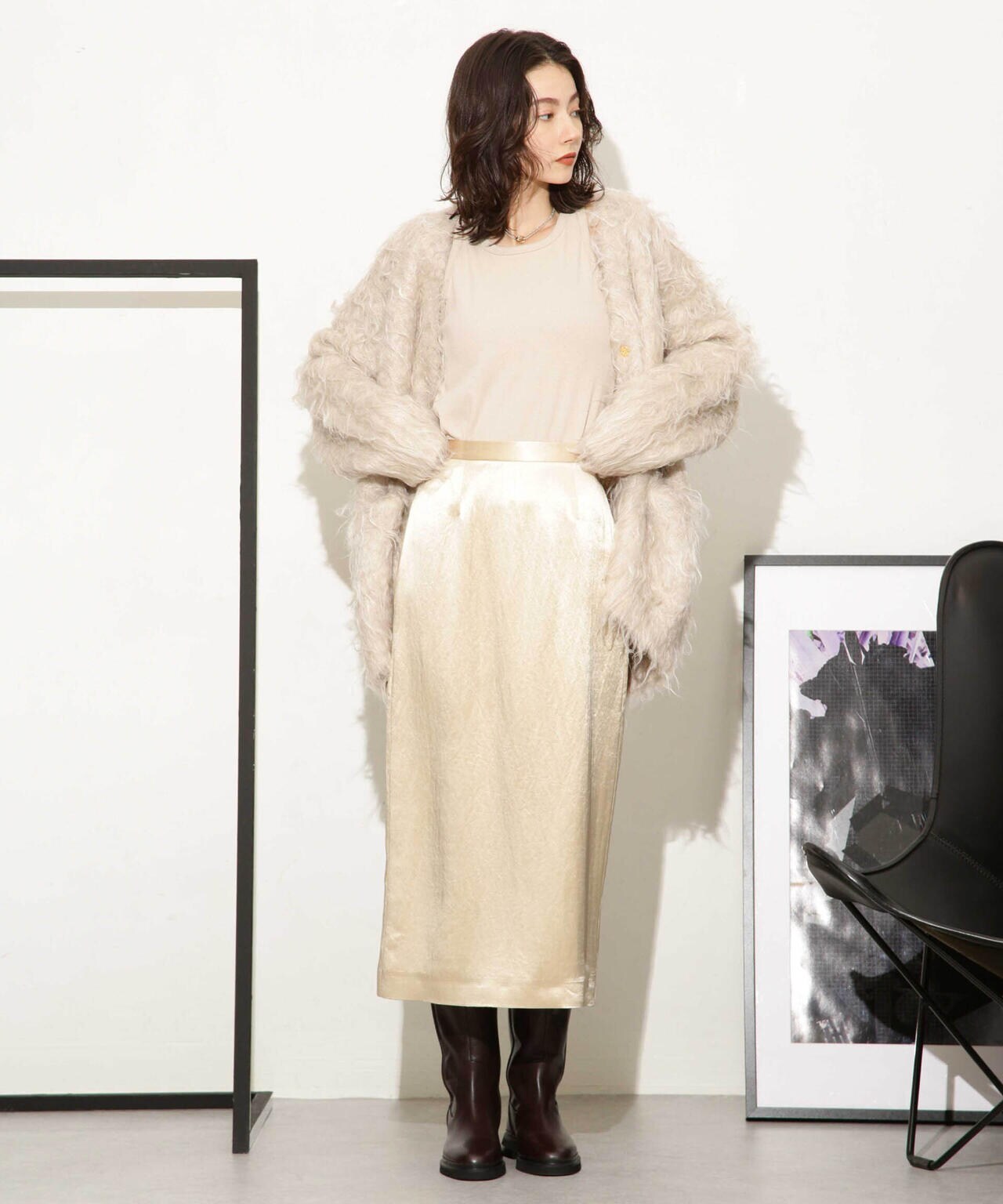 ヘビーサテンIラインスカート 6693230328