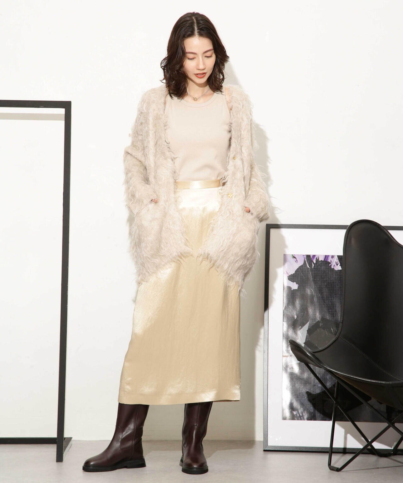 ヘビーサテンIラインスカート 6693230328