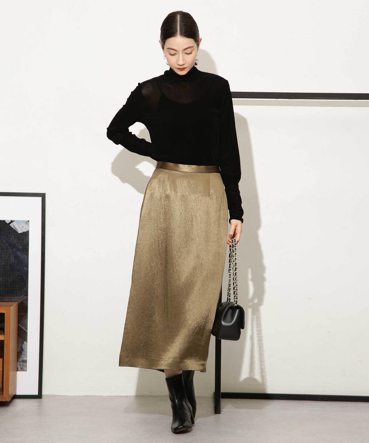 ヘビーサテンIラインスカート 6693230328