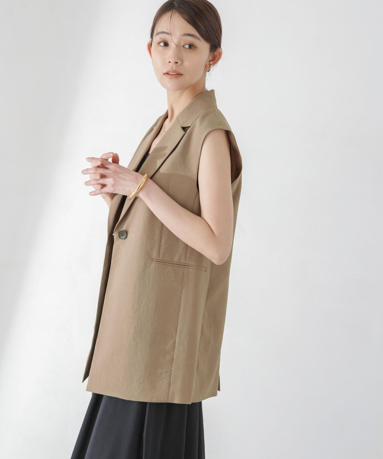 <洗濯機使用可><ノンアイロン>メランジドライ テーラードジレ(セットアップ可) 6694116308