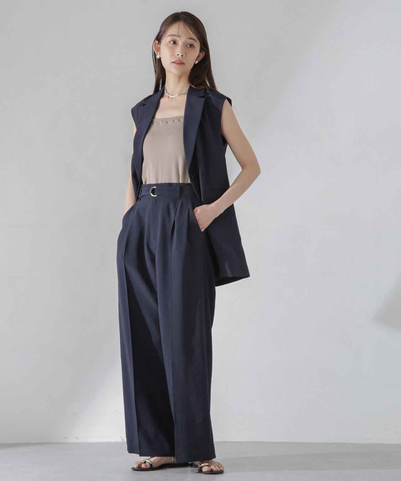 <洗濯機使用可><ノンアイロン>メランジドライ テーラードジレ(セットアップ可) 6694116308