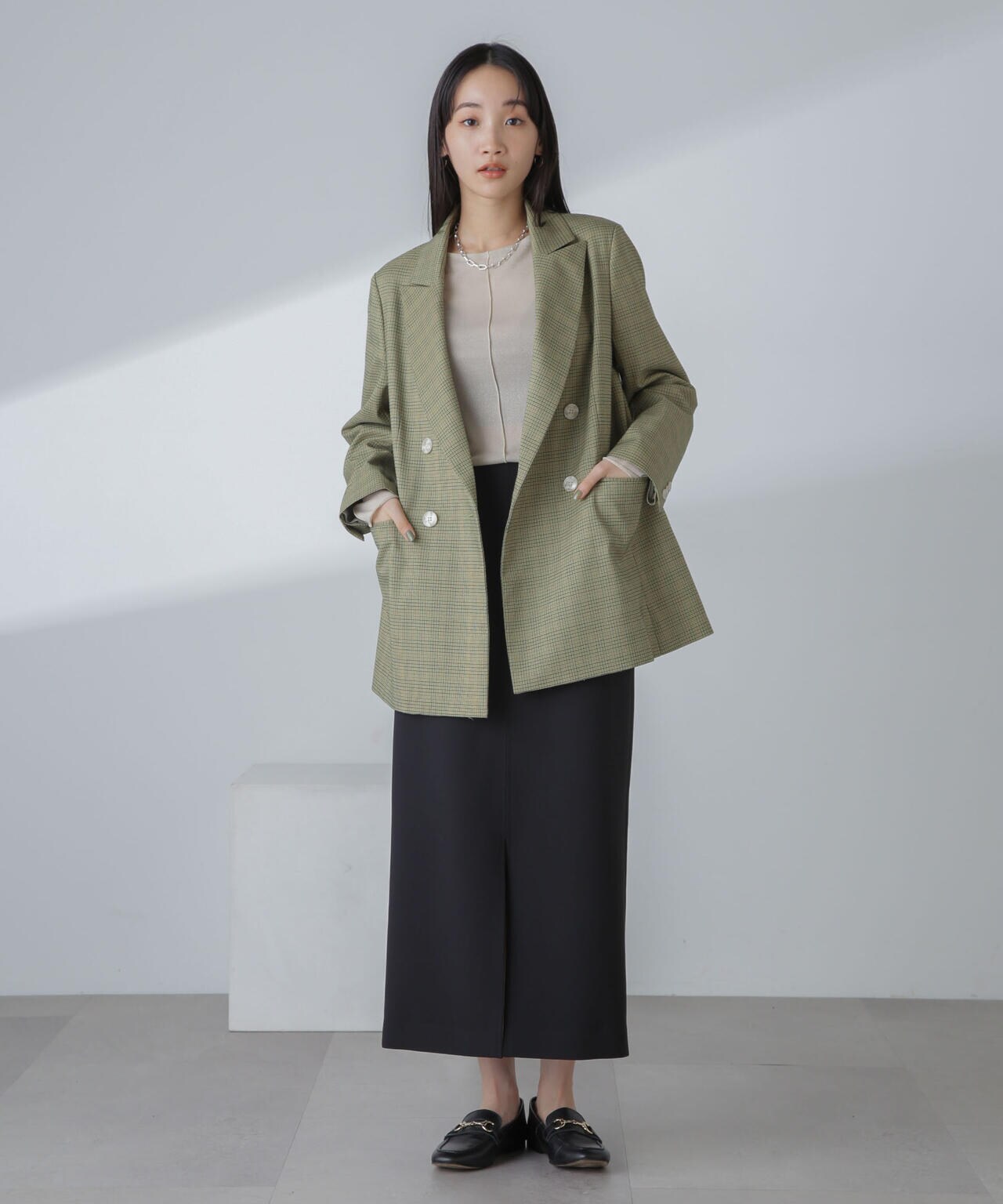 ツイルチェック ダブルブレストジャケット 6694116310