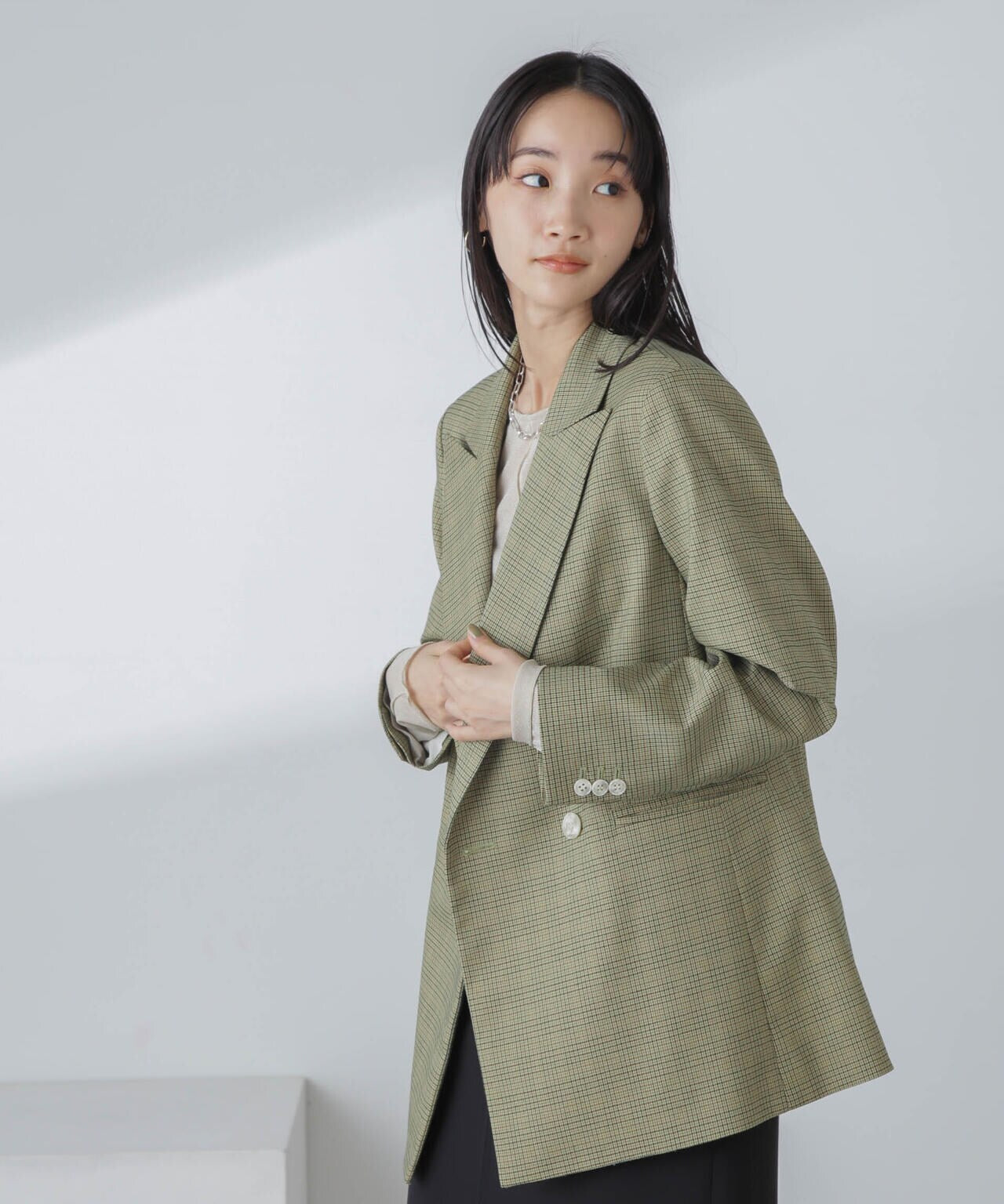 ツイルチェック ダブルブレストジャケット 6694116310