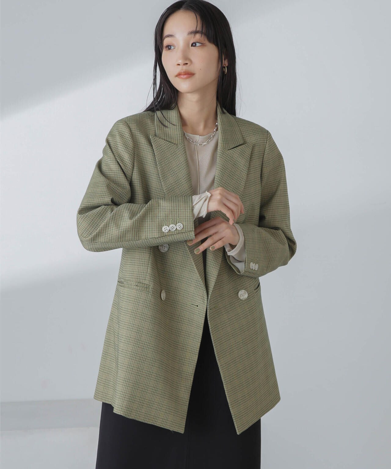 ツイルチェック ダブルブレストジャケット 6694116310