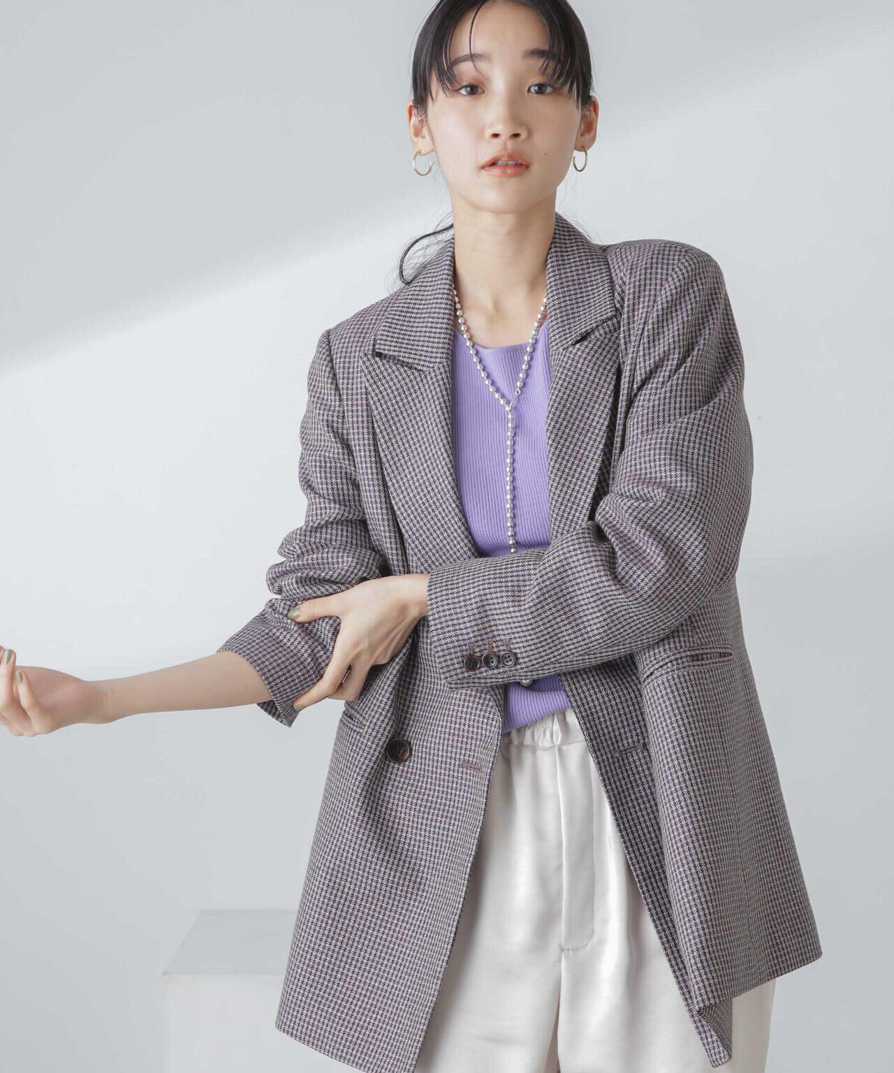 ツイルチェック ダブルブレストジャケット 6694116310