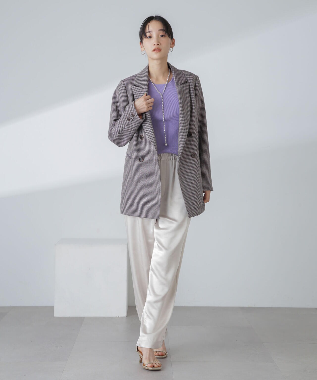 ツイルチェック ダブルブレストジャケット 6694116310