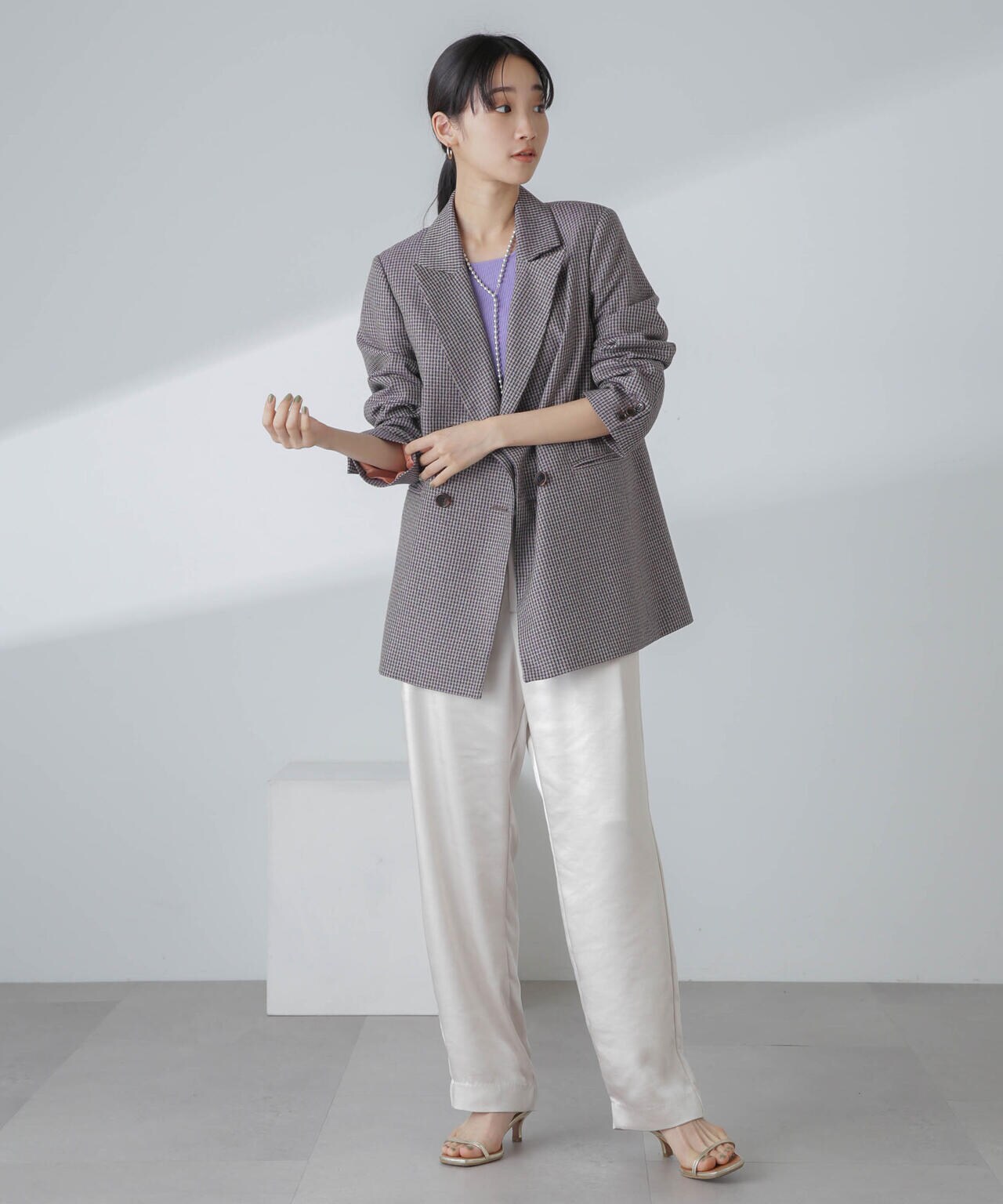 ツイルチェック ダブルブレストジャケット 6694116310