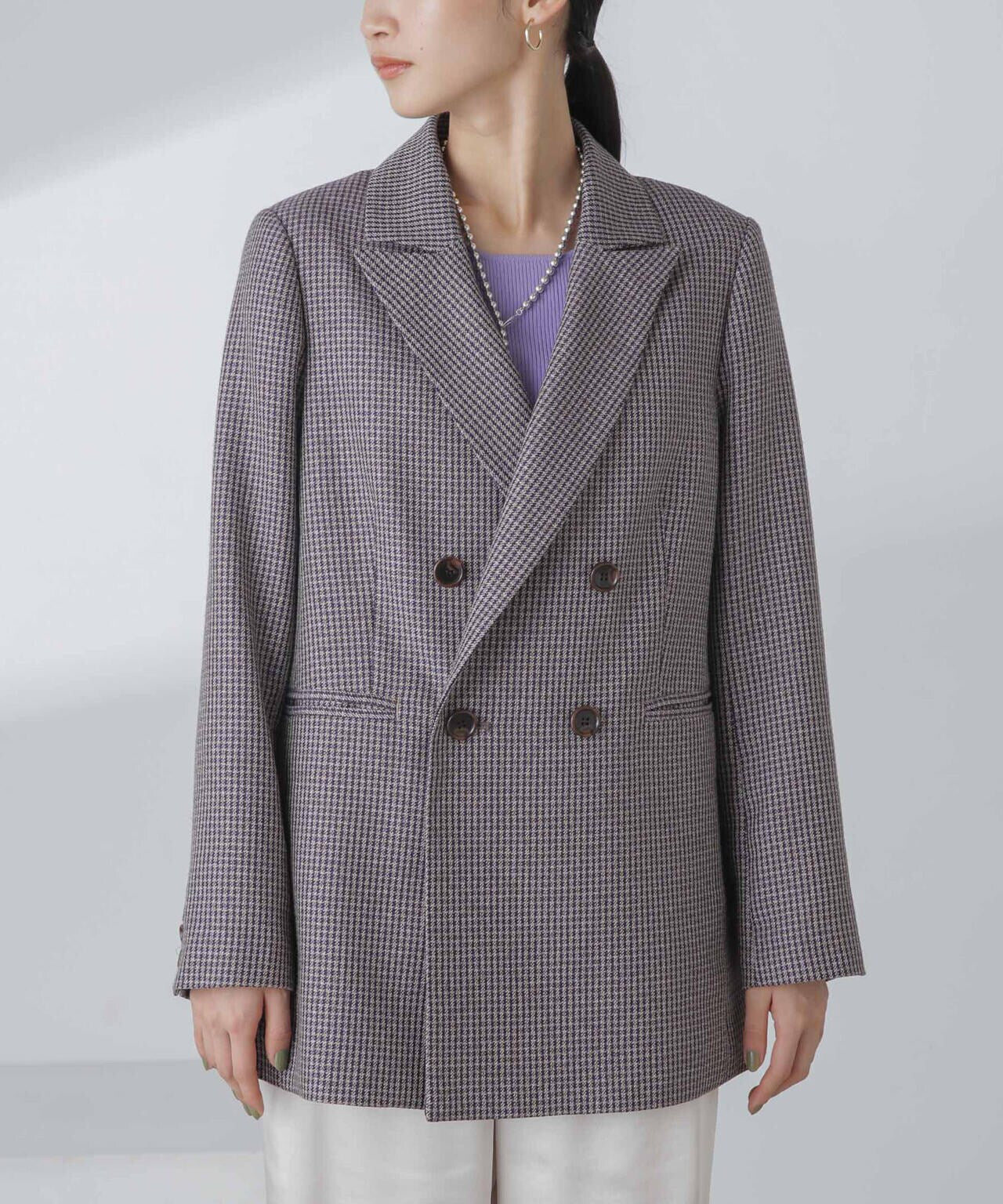 ツイルチェック ダブルブレストジャケット 6694116310