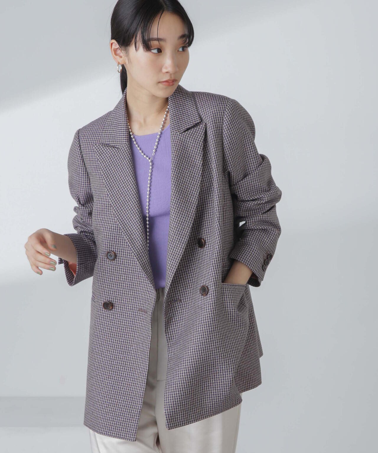 ツイルチェック ダブルブレストジャケット 6694116310