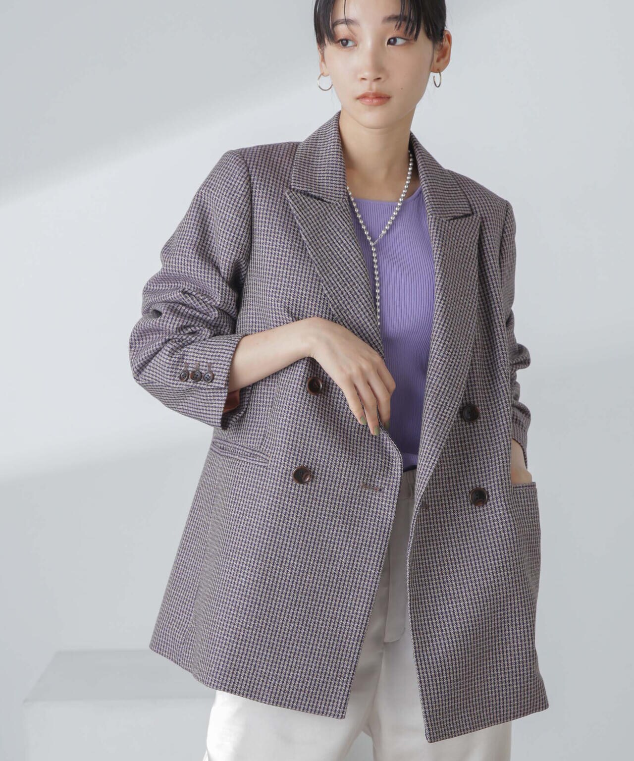 ツイルチェック ダブルブレストジャケット 6694116310