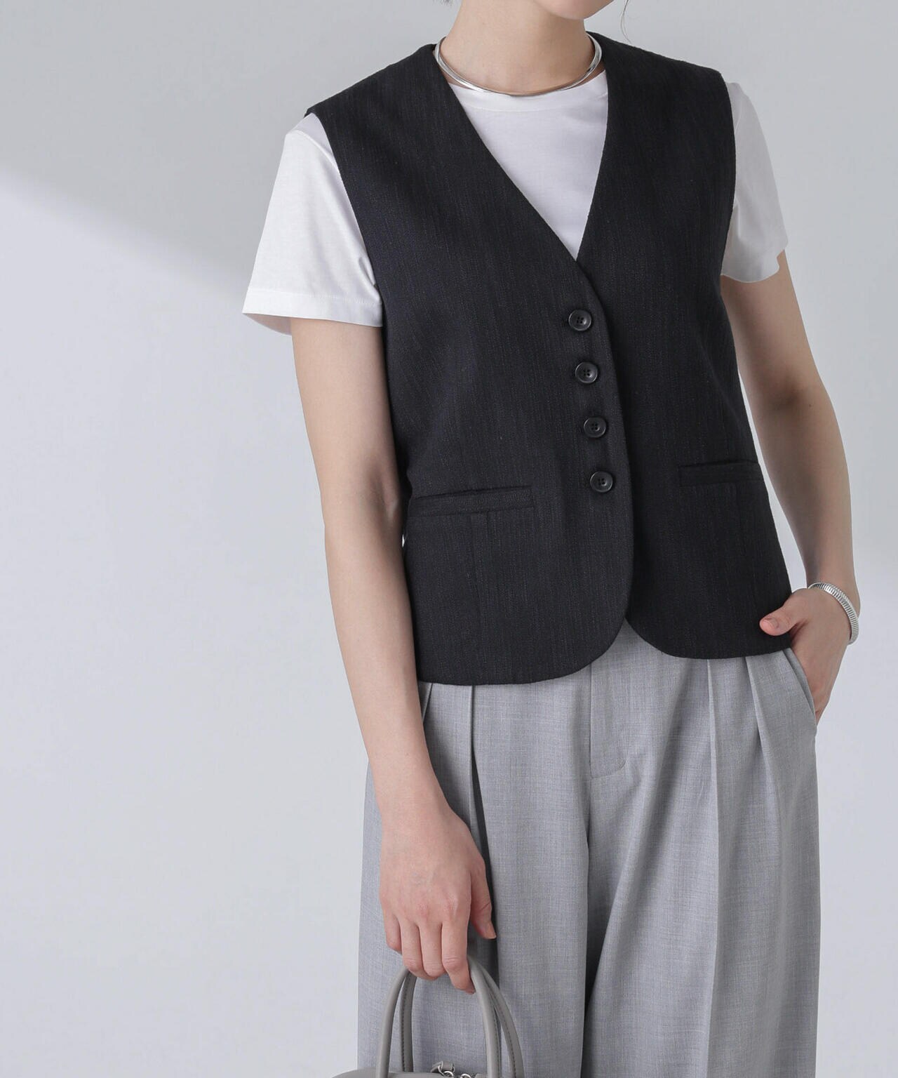 スラブメランジコンパクトジレ(セットアップ可) 6694116313