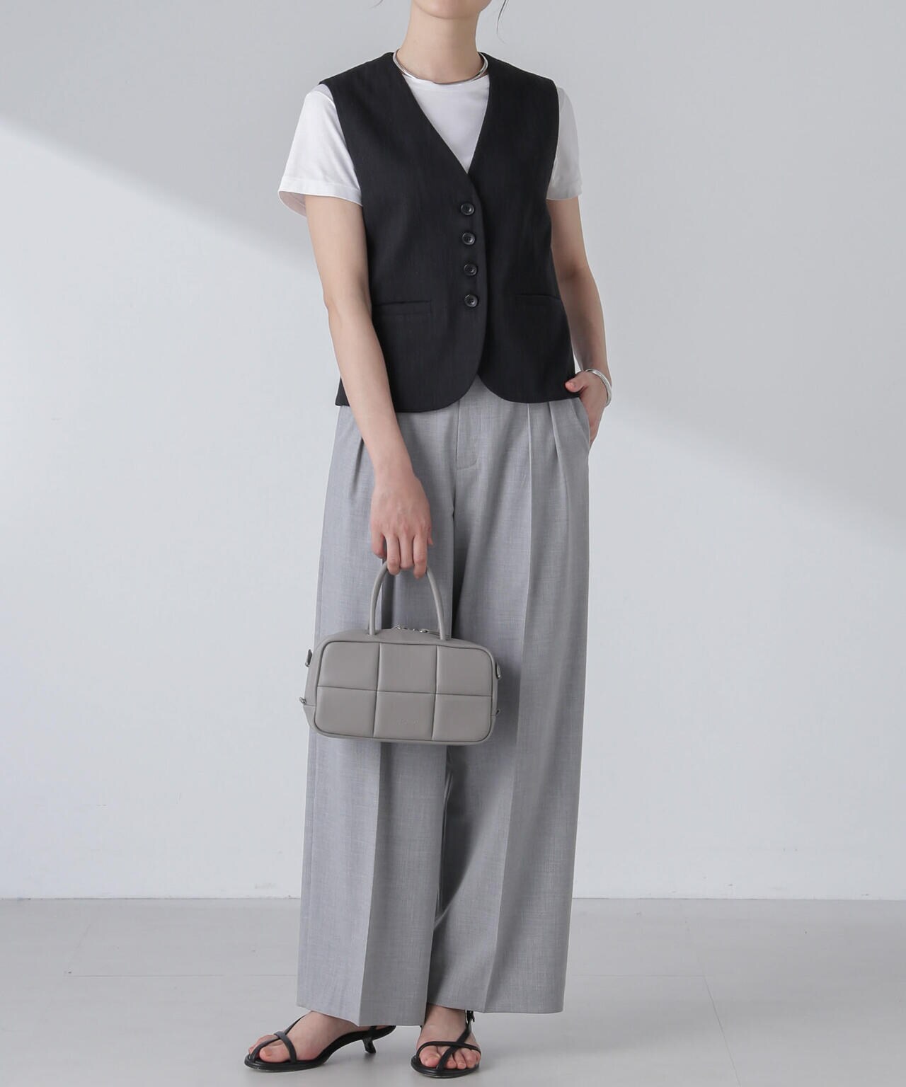 スラブメランジコンパクトジレ(セットアップ可) 6694116313