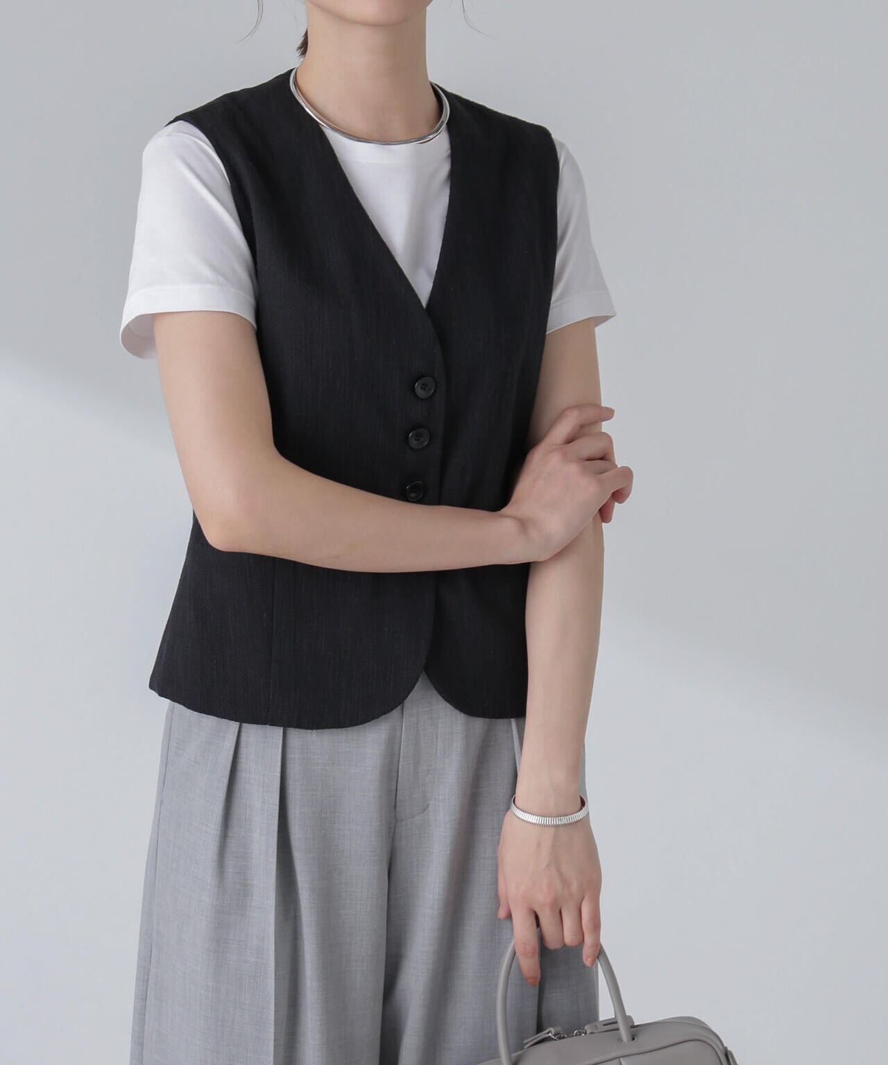 スラブメランジコンパクトジレ(セットアップ可) 6694116313