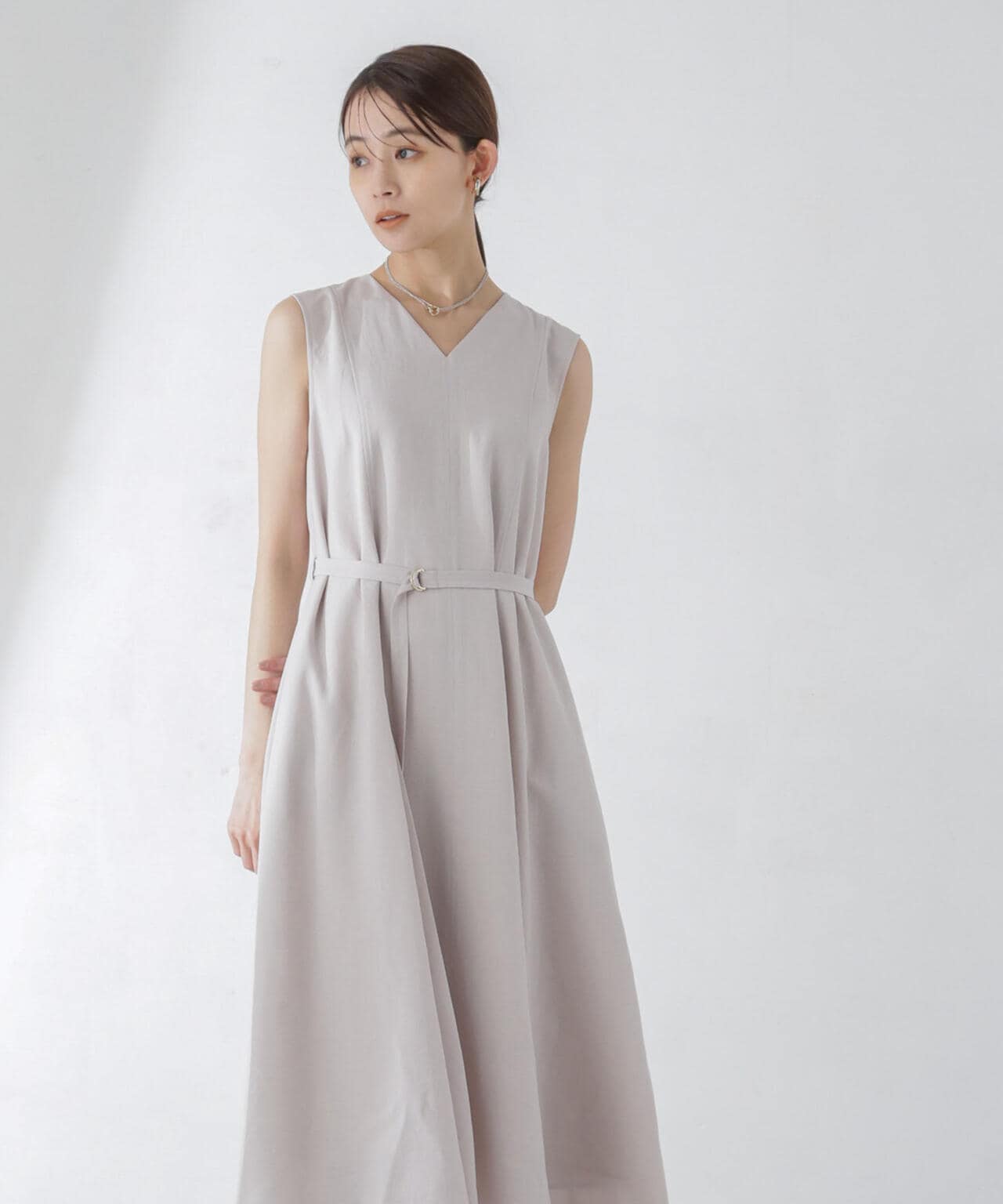 <洗濯機使用可><ノンアイロン>メランジドライ ベルト付きワンピース 6694119305