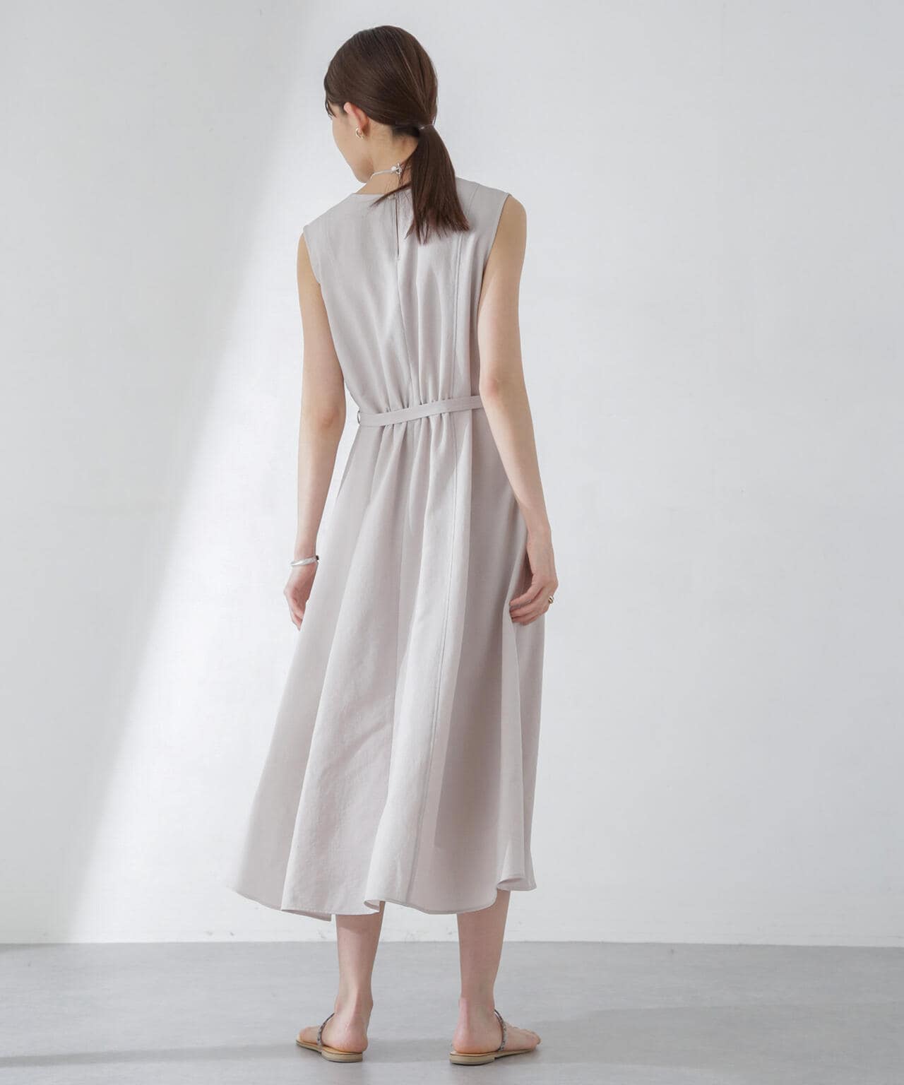 <洗濯機使用可><ノンアイロン>メランジドライ ベルト付きワンピース 6694119305