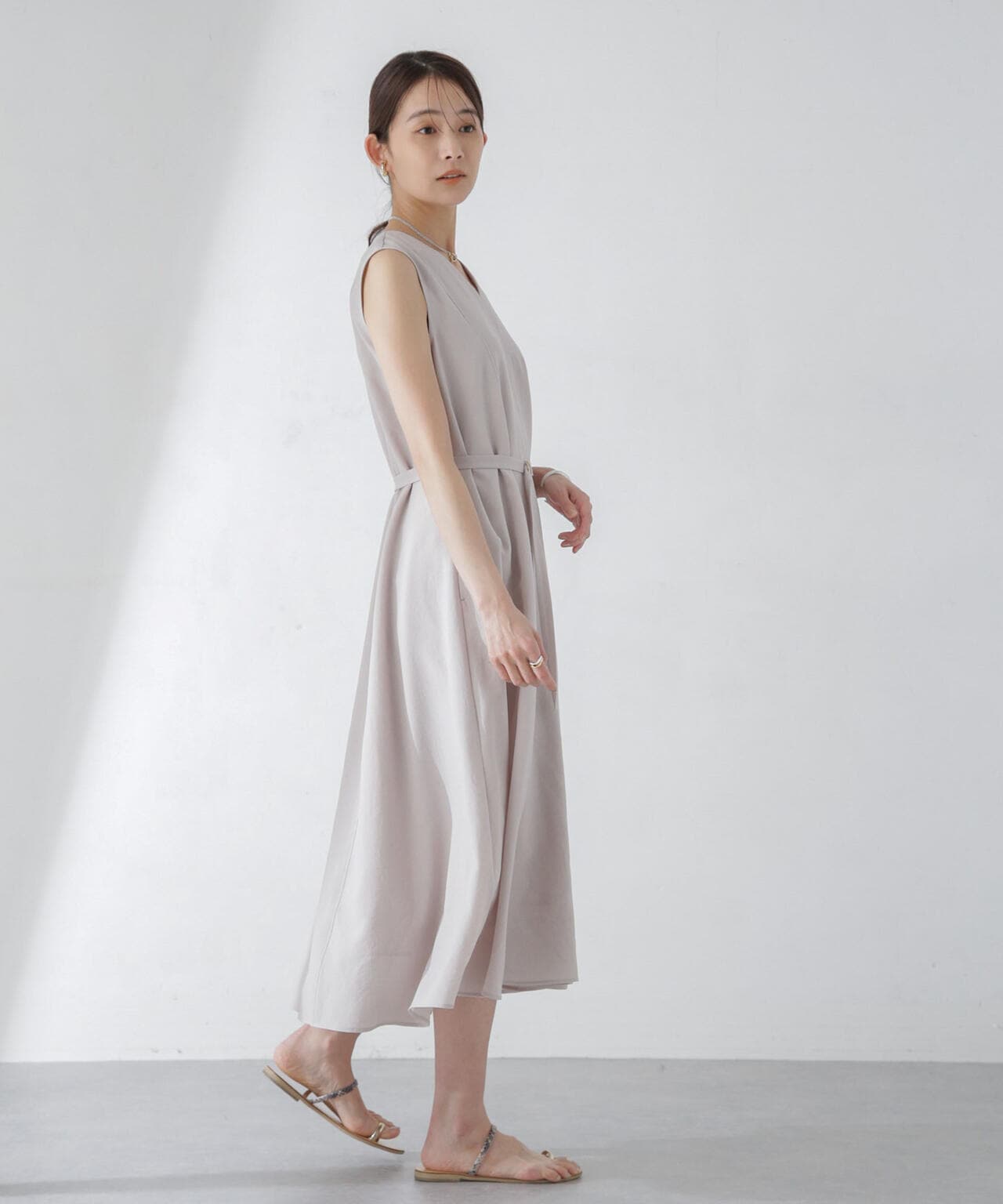 <洗濯機使用可><ノンアイロン>メランジドライ ベルト付きワンピース 6694119305