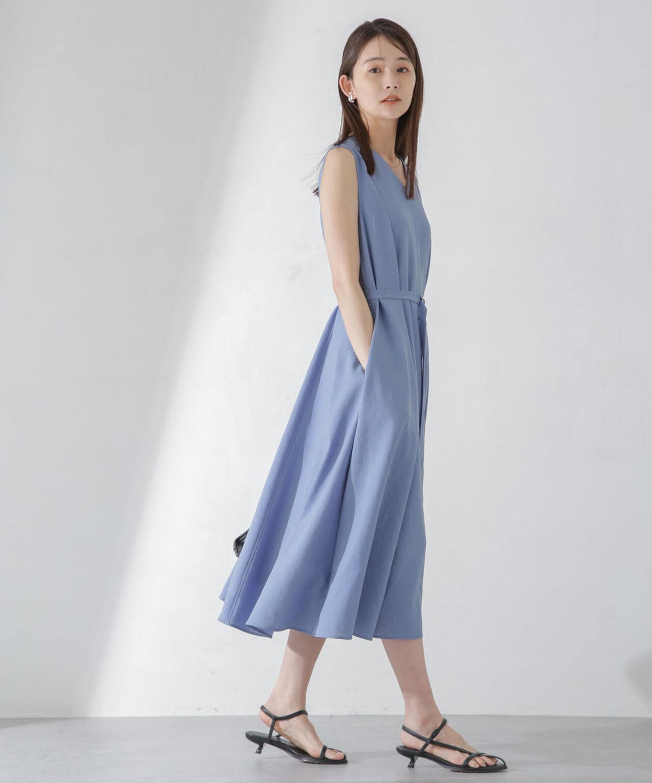 <洗濯機使用可><ノンアイロン>メランジドライ ベルト付きワンピース 6694119305