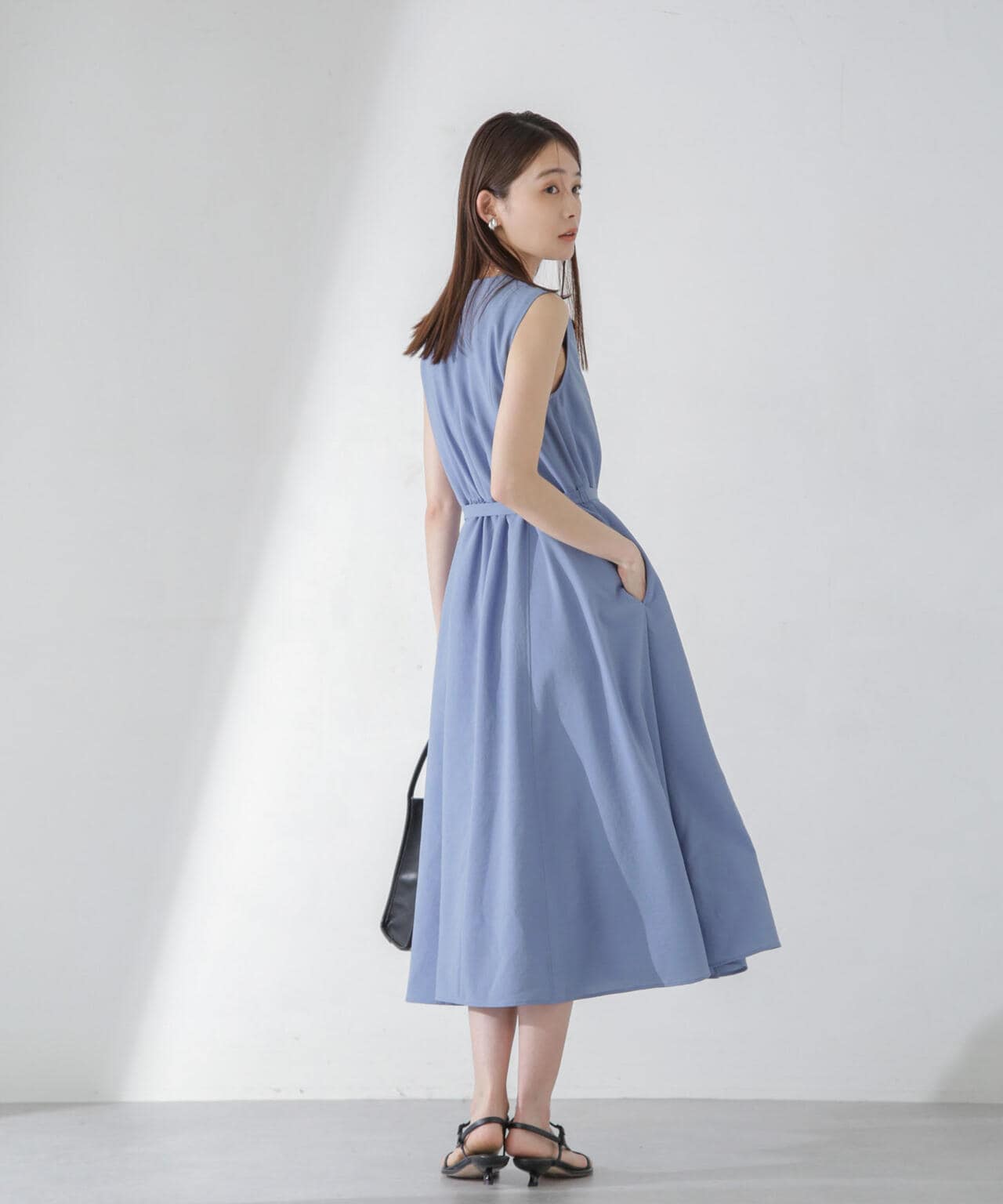 <洗濯機使用可><ノンアイロン>メランジドライ ベルト付きワンピース 6694119305