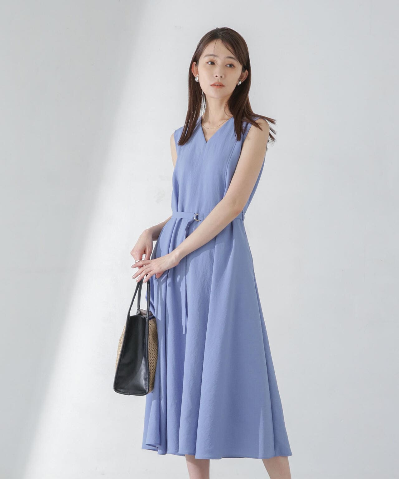 <洗濯機使用可><ノンアイロン>メランジドライ ベルト付きワンピース 6694119305