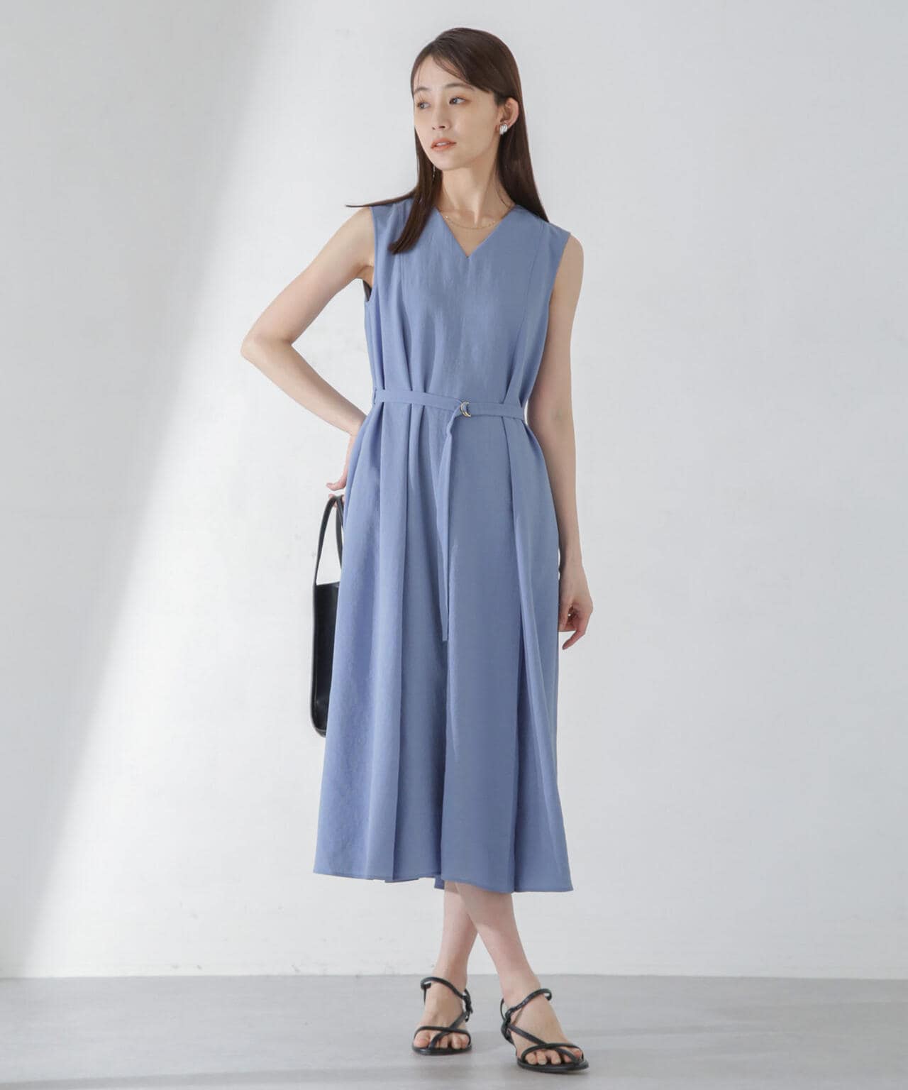 <洗濯機使用可><ノンアイロン>メランジドライ ベルト付きワンピース 6694119305