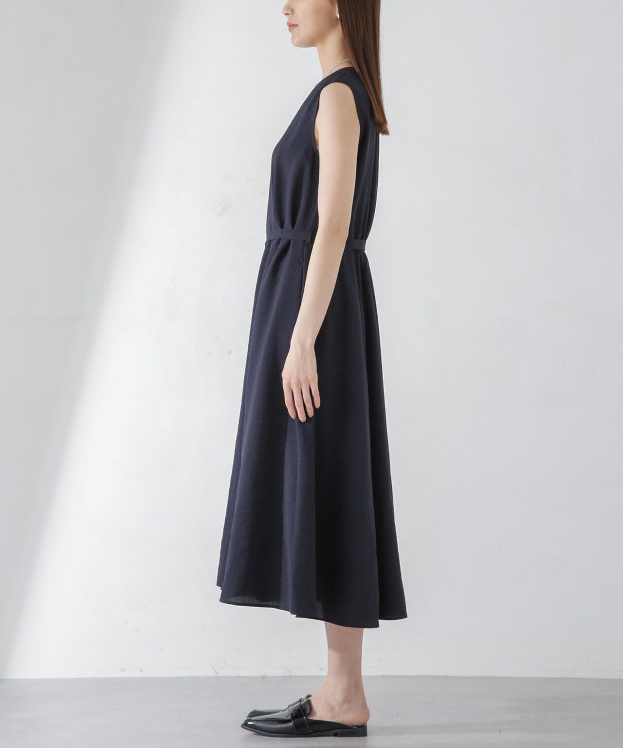 <洗濯機使用可><ノンアイロン>メランジドライ ベルト付きワンピース 6694119305