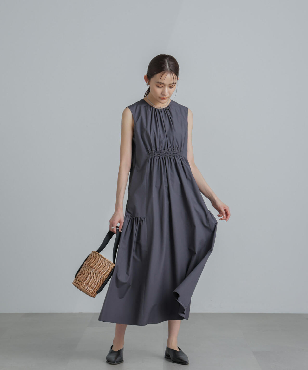 <撥水機能><ウォッシャブル>MINOTECH(R)シャーリングティアードワンピース 6694119323