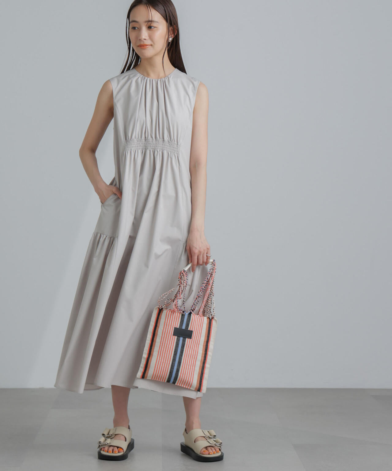 <撥水機能><ウォッシャブル>MINOTECH(R)シャーリングティアードワンピース 6694119323