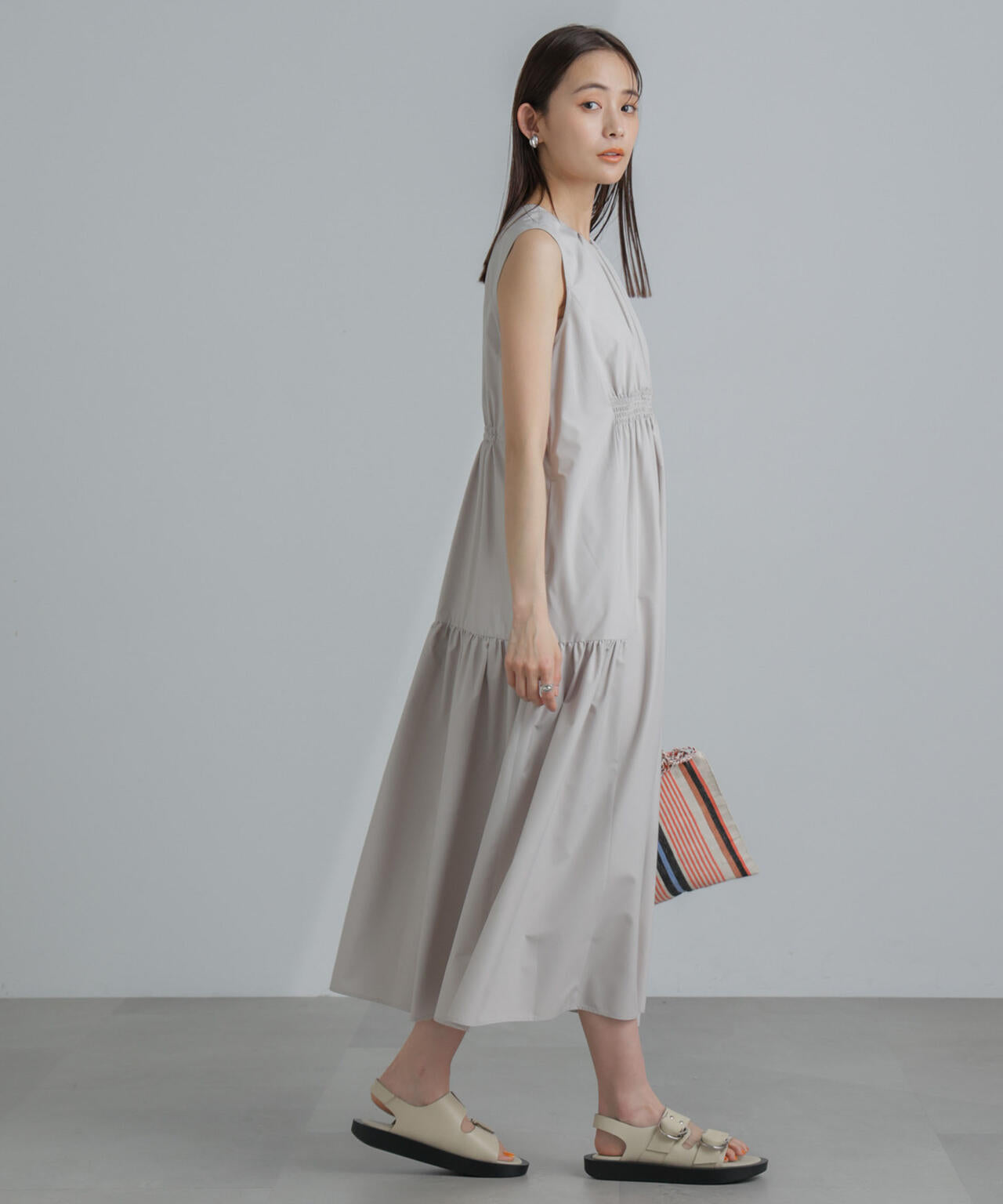 <撥水機能><ウォッシャブル>MINOTECH(R)シャーリングティアードワンピース 6694119323