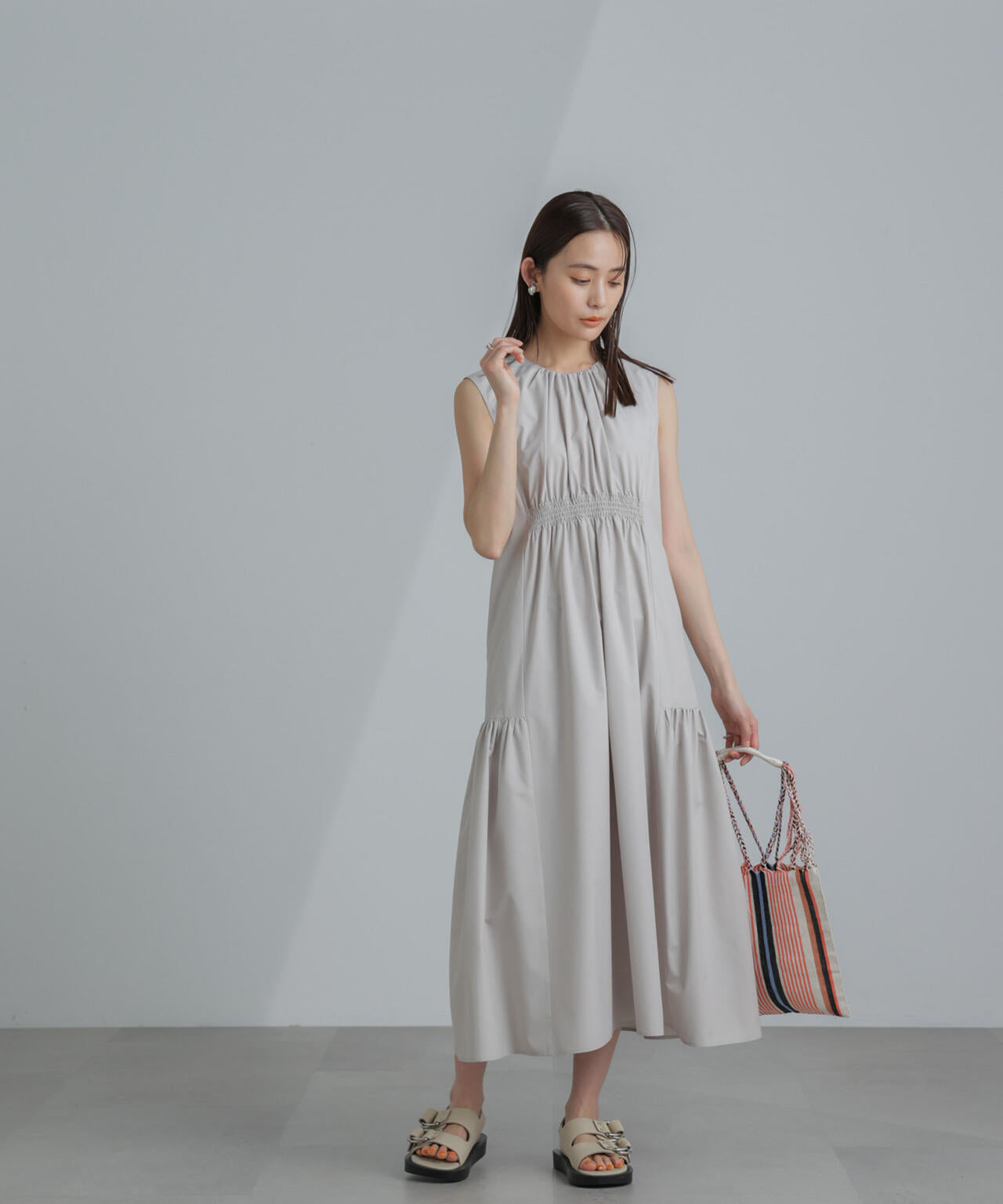 <撥水機能><ウォッシャブル>MINOTECH(R)シャーリングティアードワンピース 6694119323