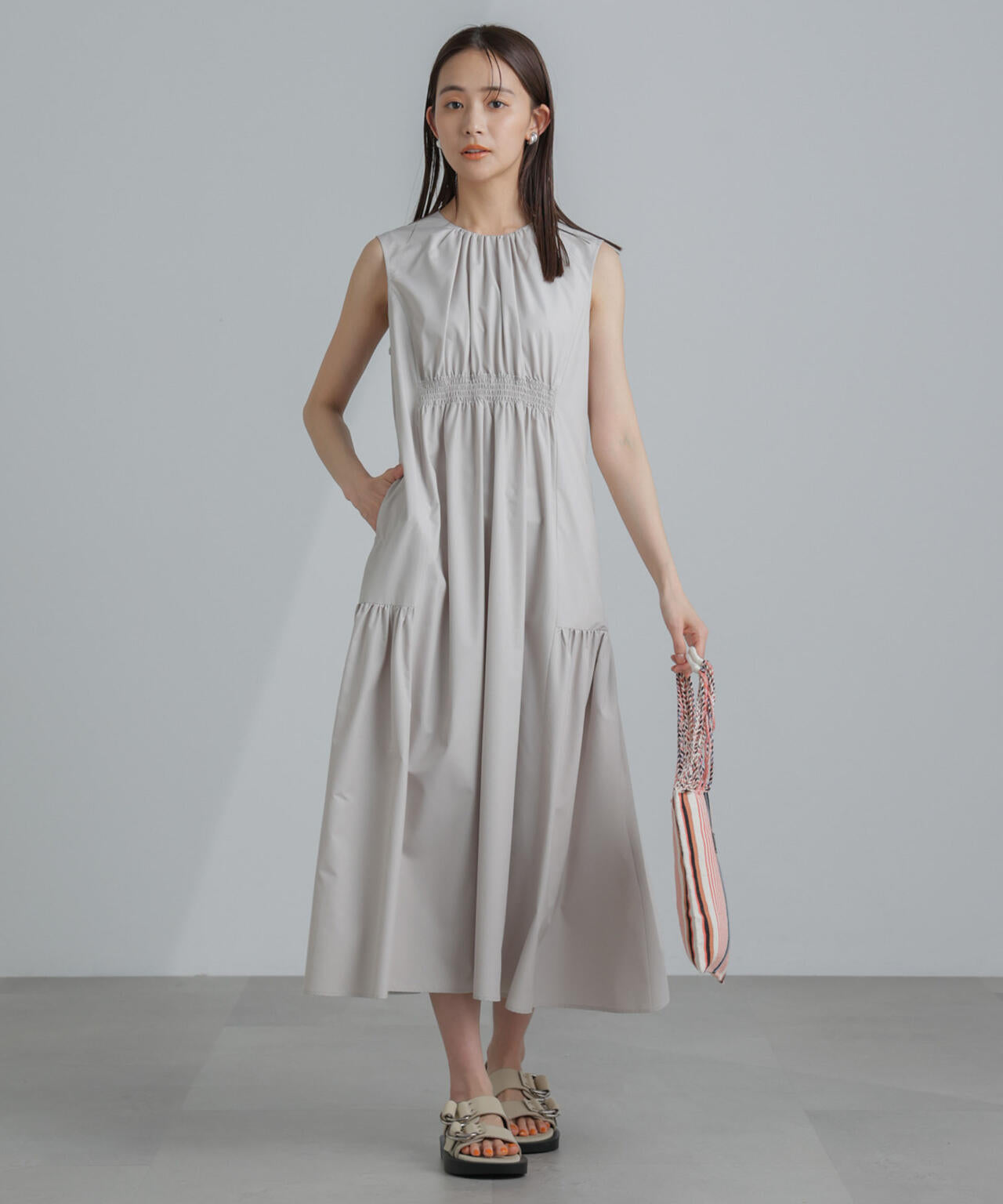 <撥水機能><ウォッシャブル>MINOTECH(R)シャーリングティアードワンピース 6694119323