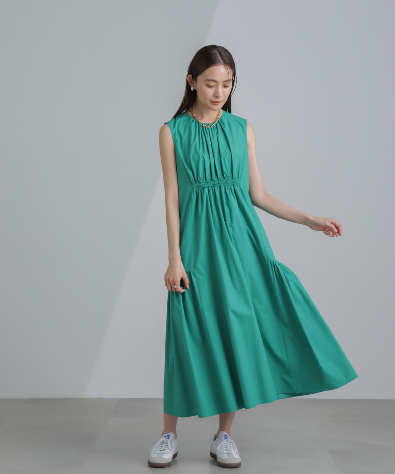 <撥水機能><ウォッシャブル>MINOTECH(R)シャーリングティアードワンピース 6694119323