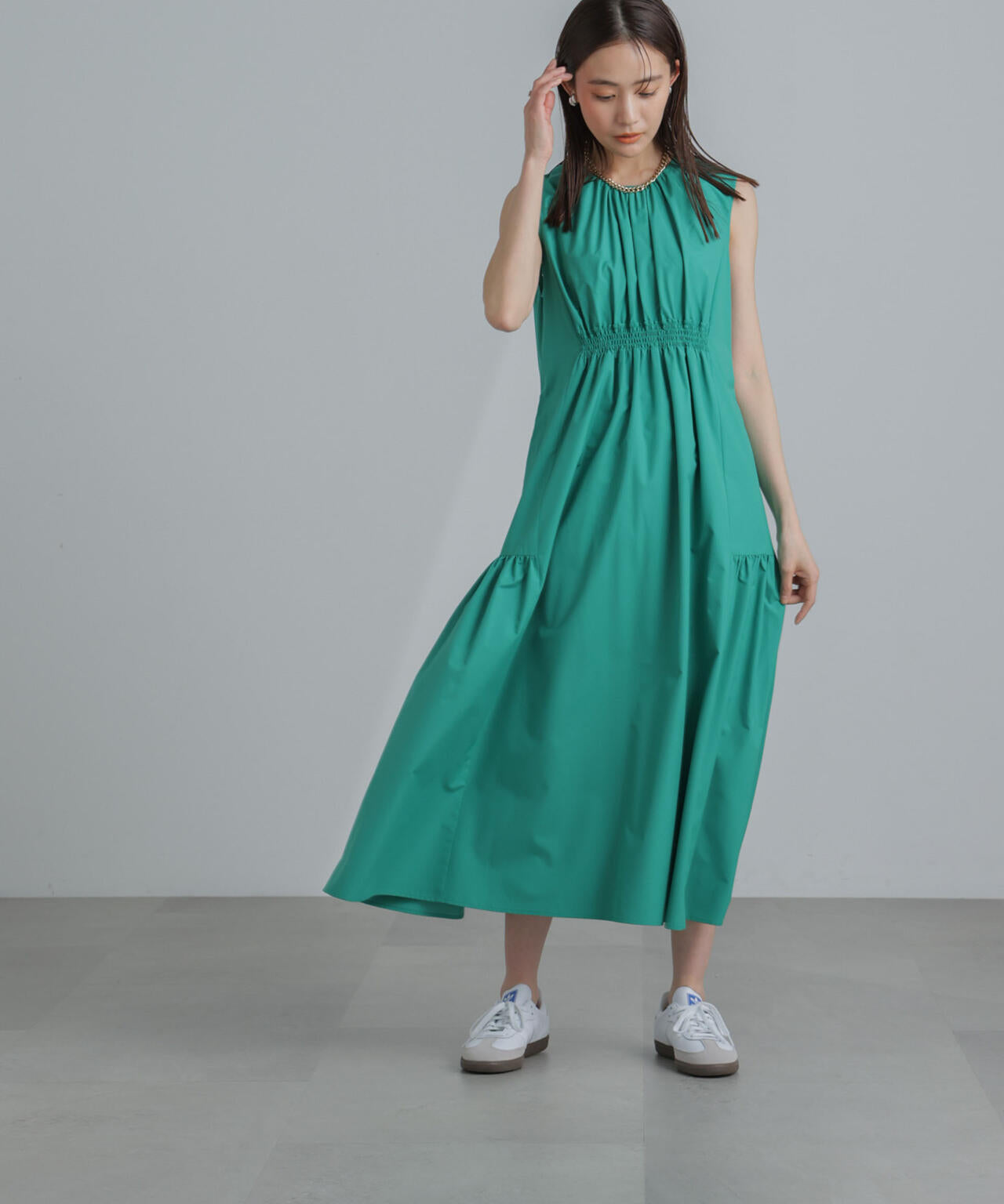 <撥水機能><ウォッシャブル>MINOTECH(R)シャーリングティアードワンピース 6694119323