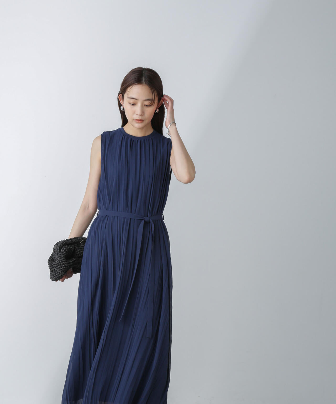 ジョーゼットプリーツ×カットソードッキングワンピース 6694119325