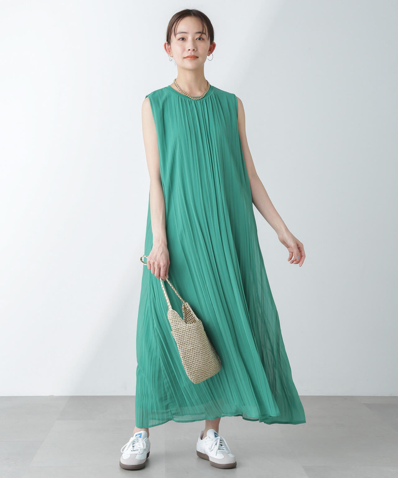 ジョーゼットプリーツ×カットソードッキングワンピース 6694119325