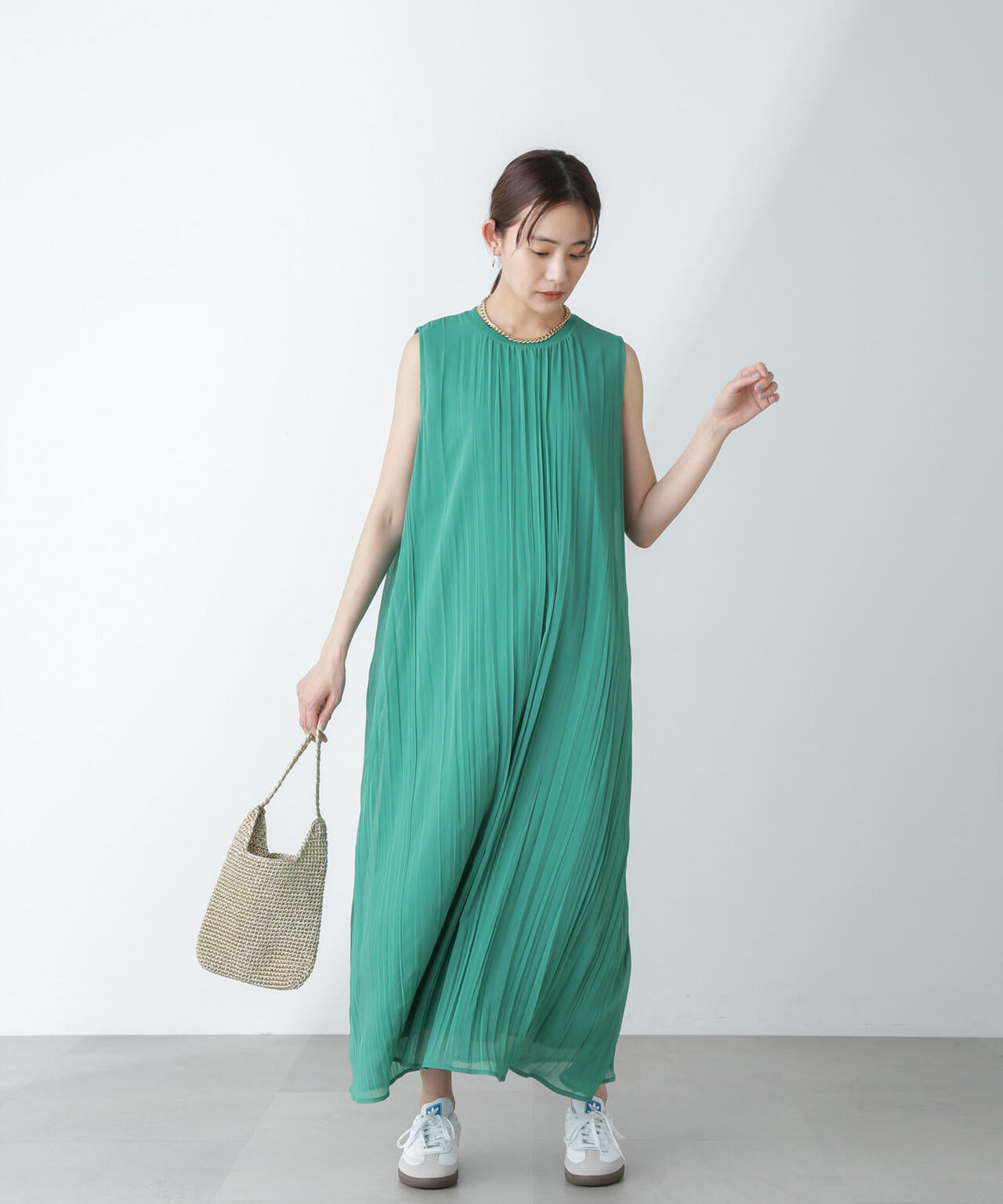 ジョーゼットプリーツ×カットソードッキングワンピース 6694119325