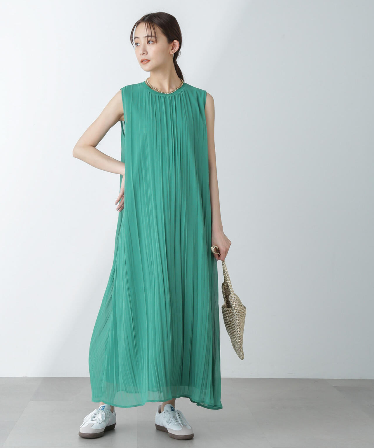 ジョーゼットプリーツ×カットソードッキングワンピース 6694119325