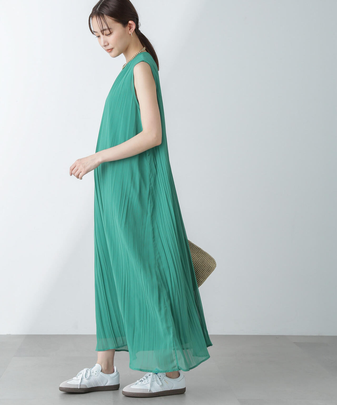 ジョーゼットプリーツ×カットソードッキングワンピース 6694119325