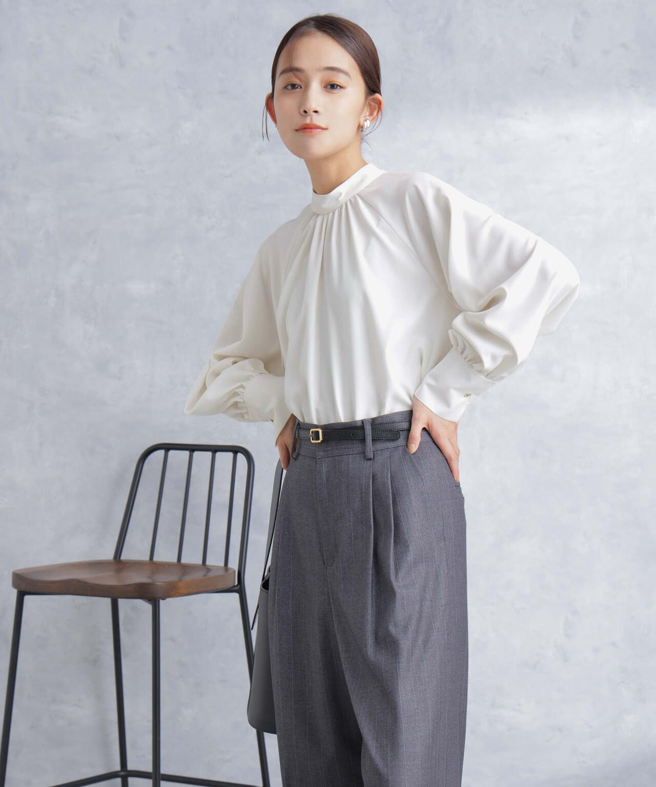 モダールピーチスタンドギャザーブラウス 6694120301