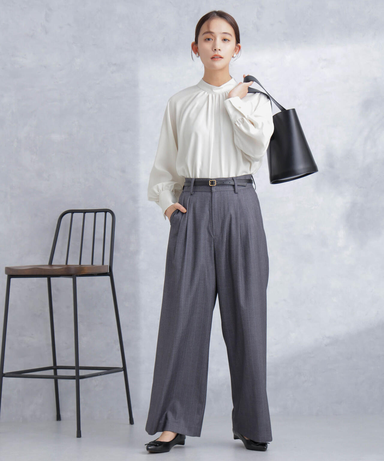 モダールピーチスタンドギャザーブラウス 6694120301