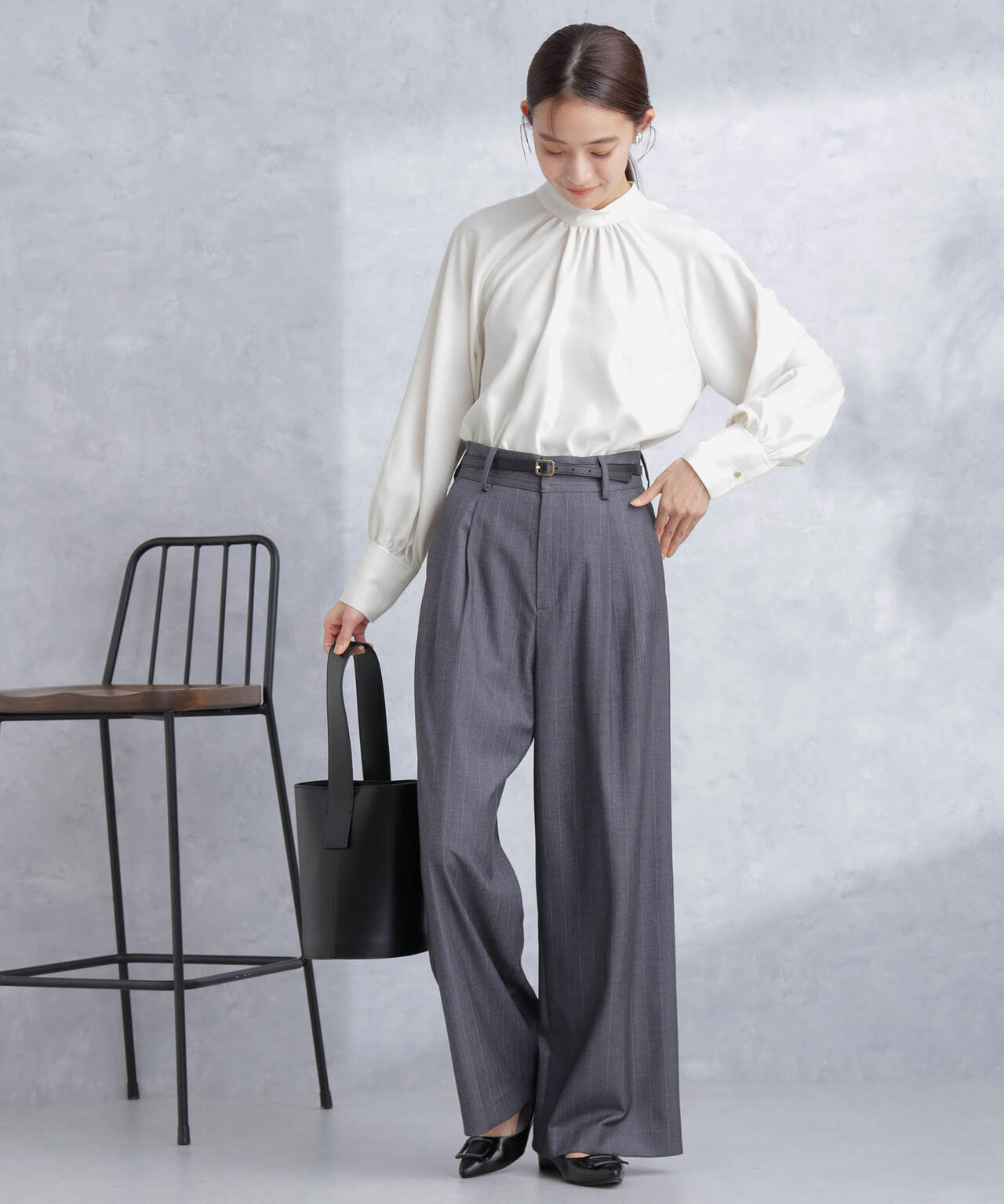 モダールピーチスタンドギャザーブラウス 6694120301